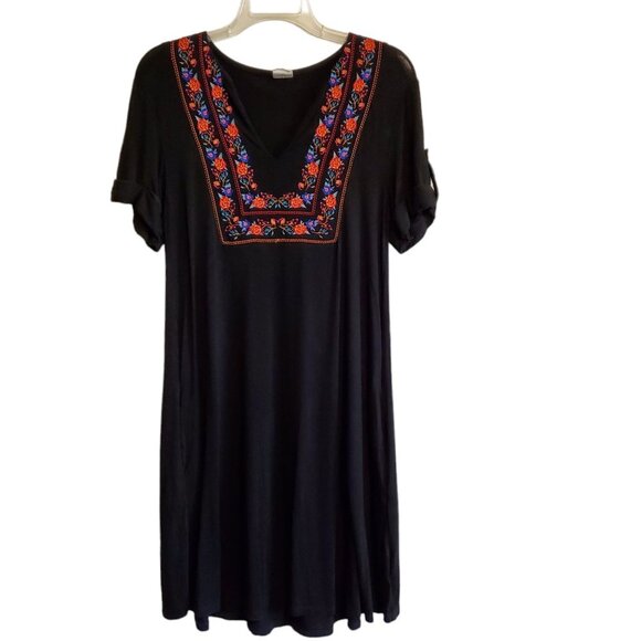 mai & soli Black Embroidered Boho Midi Dress with Pockets - Picture 1 of 10